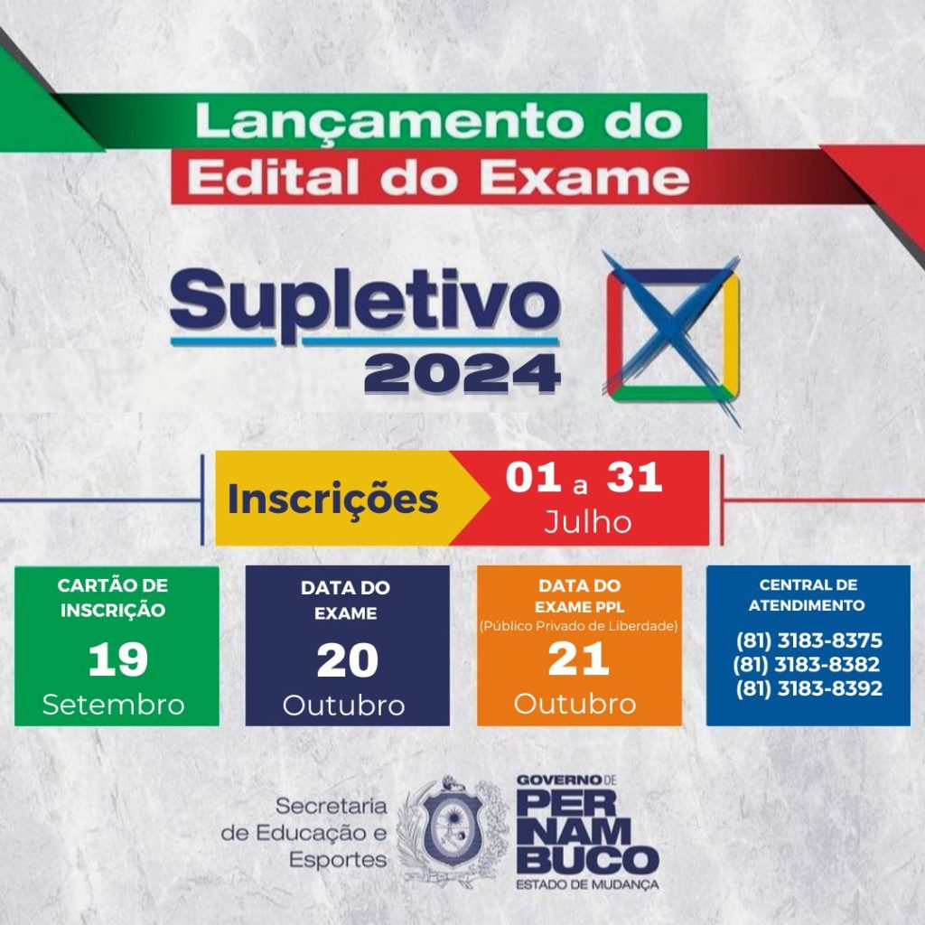 SEE lança edital do Exame Supletivo Anual 2024 – SEE